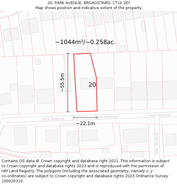 20, PARK AVENUE, BROADSTAIRS, CT10 2EY: Plot and title map