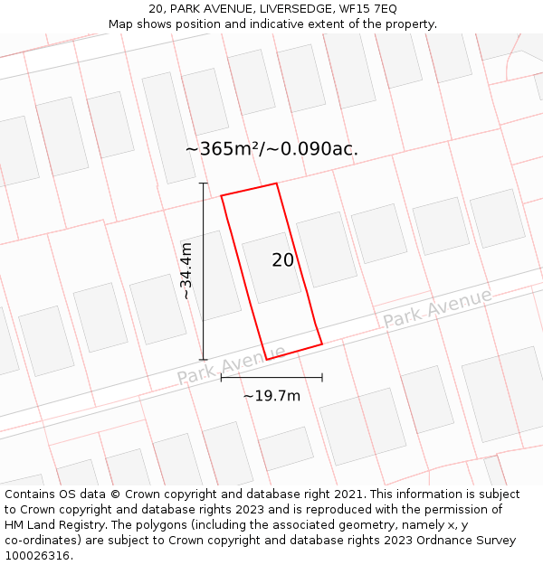 20, PARK AVENUE, LIVERSEDGE, WF15 7EQ: Plot and title map