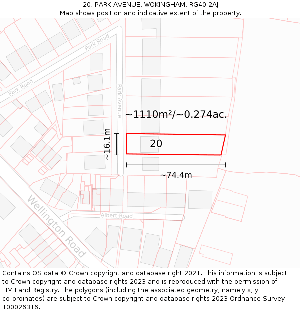 20, PARK AVENUE, WOKINGHAM, RG40 2AJ: Plot and title map