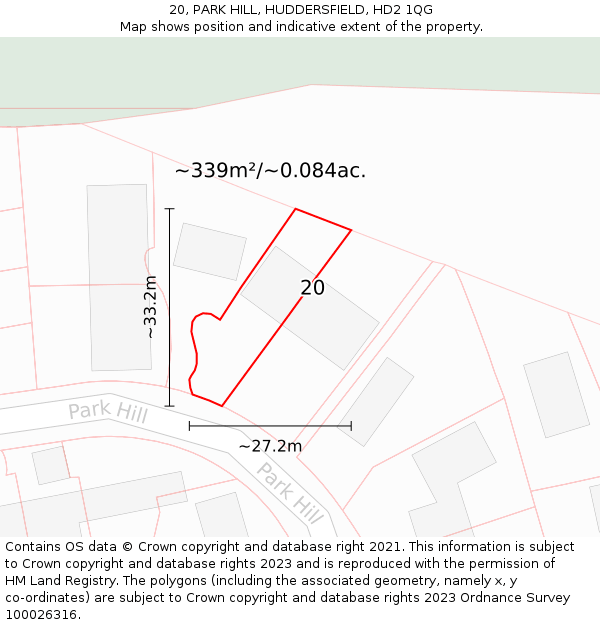 20, PARK HILL, HUDDERSFIELD, HD2 1QG: Plot and title map