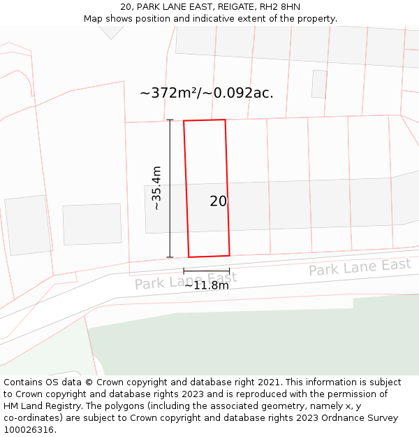 20, PARK LANE EAST, REIGATE, RH2 8HN: Plot and title map