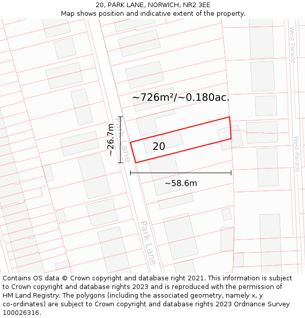 20, PARK LANE, NORWICH, NR2 3EE: Plot and title map