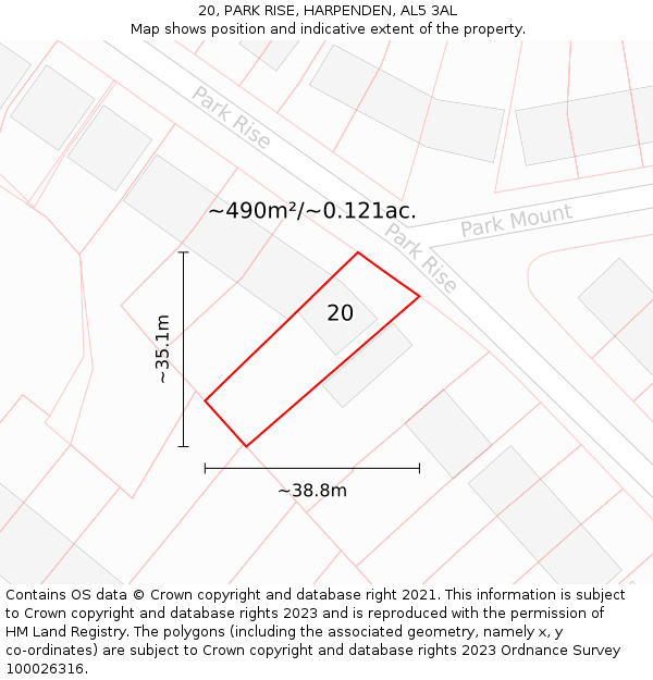 20, PARK RISE, HARPENDEN, AL5 3AL: Plot and title map