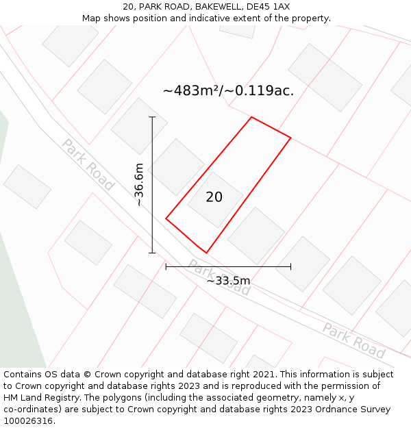 20, PARK ROAD, BAKEWELL, DE45 1AX: Plot and title map
