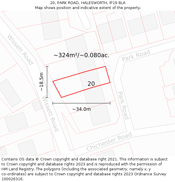 20, PARK ROAD, HALESWORTH, IP19 8LA: Plot and title map