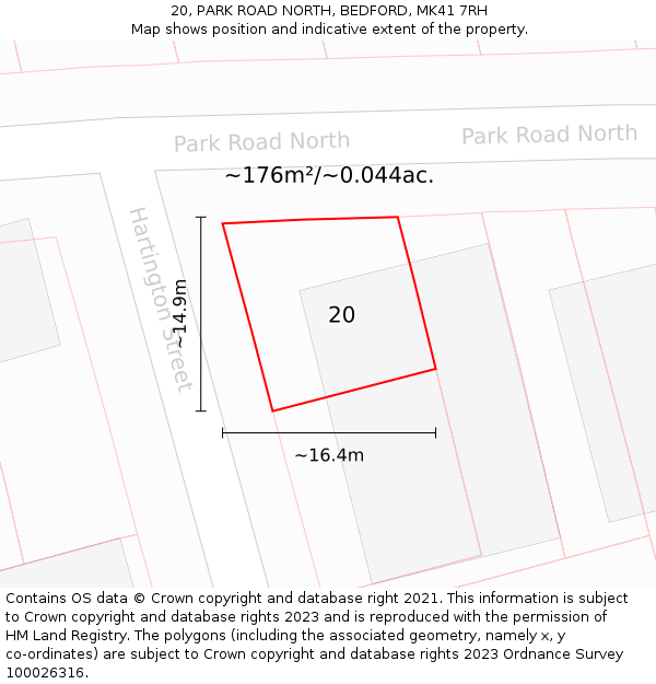 20, PARK ROAD NORTH, BEDFORD, MK41 7RH: Plot and title map