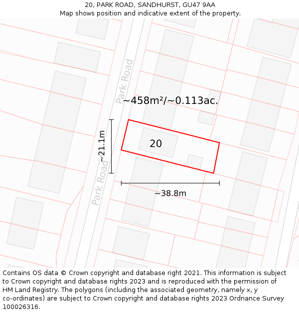 20, PARK ROAD, SANDHURST, GU47 9AA: Plot and title map