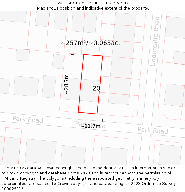 20, PARK ROAD, SHEFFIELD, S6 5PD: Plot and title map