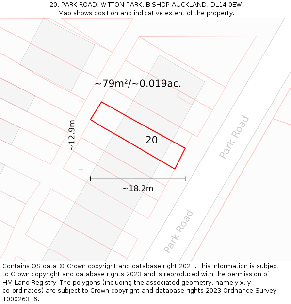 20, PARK ROAD, WITTON PARK, BISHOP AUCKLAND, DL14 0EW: Plot and title map