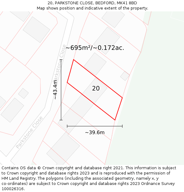 20, PARKSTONE CLOSE, BEDFORD, MK41 8BD: Plot and title map