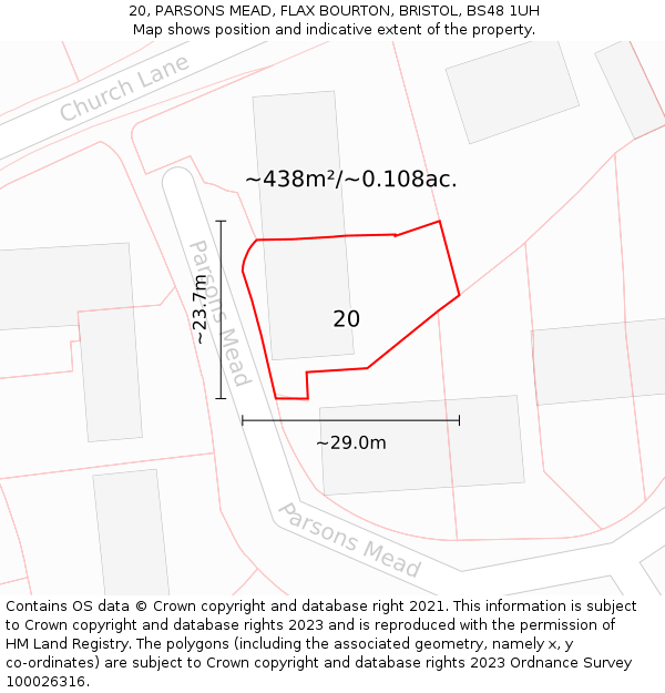 20, PARSONS MEAD, FLAX BOURTON, BRISTOL, BS48 1UH: Plot and title map