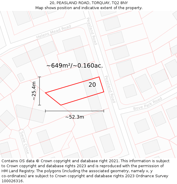 20, PEASLAND ROAD, TORQUAY, TQ2 8NY: Plot and title map