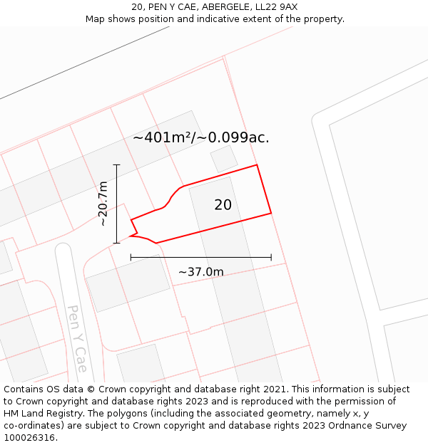 20, PEN Y CAE, ABERGELE, LL22 9AX: Plot and title map