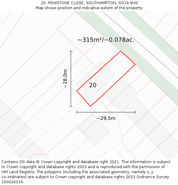 20, PENISTONE CLOSE, SOUTHAMPTON, SO19 9HS: Plot and title map