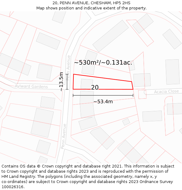 20, PENN AVENUE, CHESHAM, HP5 2HS: Plot and title map