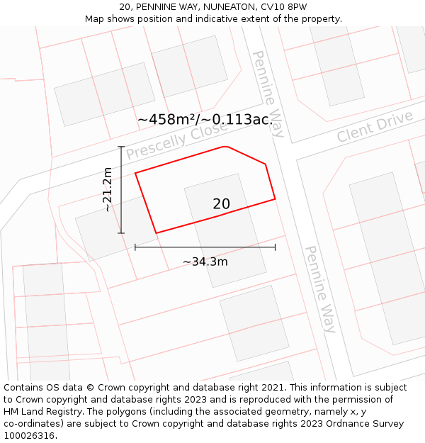 20, PENNINE WAY, NUNEATON, CV10 8PW: Plot and title map