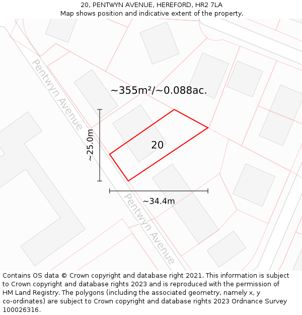20, PENTWYN AVENUE, HEREFORD, HR2 7LA: Plot and title map