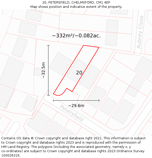 20, PETERSFIELD, CHELMSFORD, CM1 4EP: Plot and title map