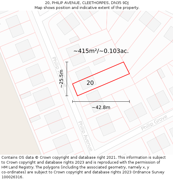 20, PHILIP AVENUE, CLEETHORPES, DN35 9DJ: Plot and title map