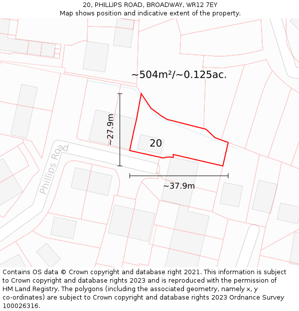 20, PHILLIPS ROAD, BROADWAY, WR12 7EY: Plot and title map