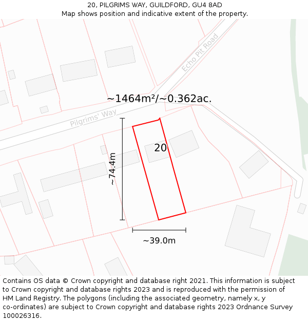 20, PILGRIMS WAY, GUILDFORD, GU4 8AD: Plot and title map