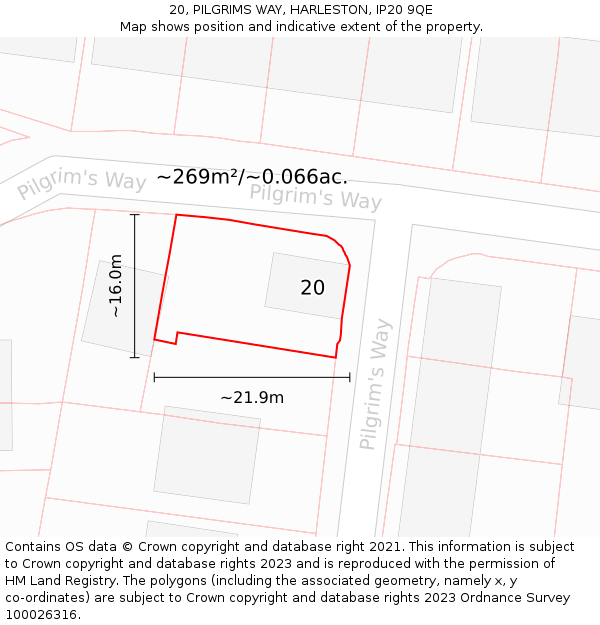 20, PILGRIMS WAY, HARLESTON, IP20 9QE: Plot and title map