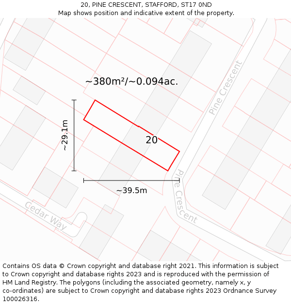 20, PINE CRESCENT, STAFFORD, ST17 0ND: Plot and title map