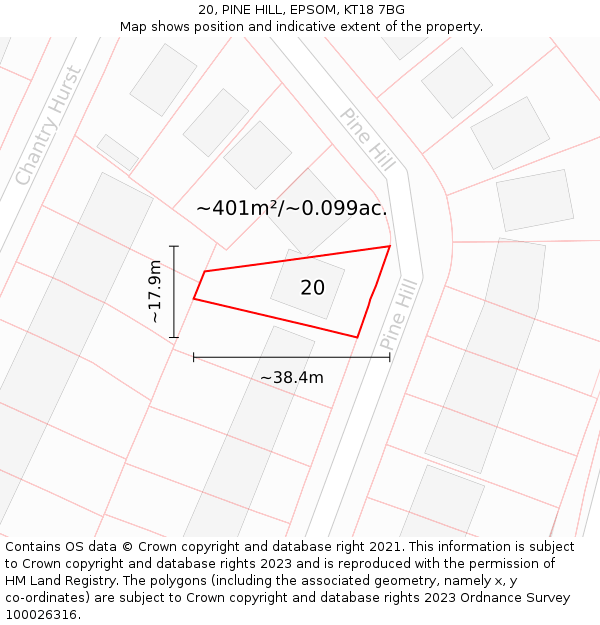 20, PINE HILL, EPSOM, KT18 7BG: Plot and title map