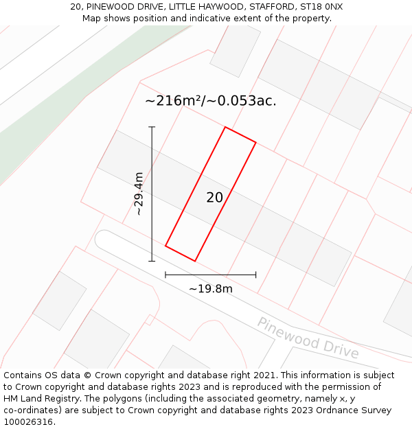 20, PINEWOOD DRIVE, LITTLE HAYWOOD, STAFFORD, ST18 0NX: Plot and title map