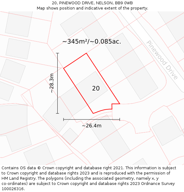 20, PINEWOOD DRIVE, NELSON, BB9 0WB: Plot and title map