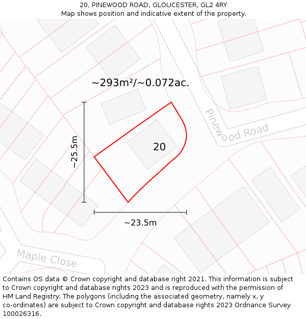 20, PINEWOOD ROAD, GLOUCESTER, GL2 4RY: Plot and title map