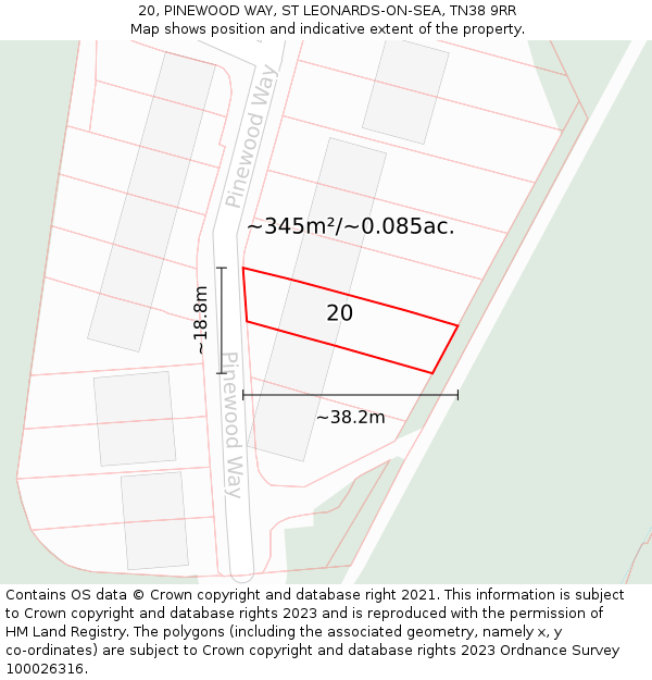 20, PINEWOOD WAY, ST LEONARDS-ON-SEA, TN38 9RR: Plot and title map