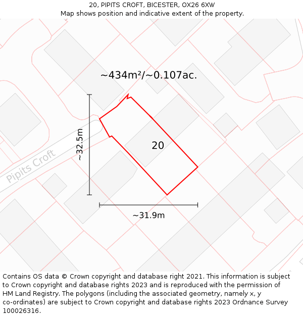 20, PIPITS CROFT, BICESTER, OX26 6XW: Plot and title map