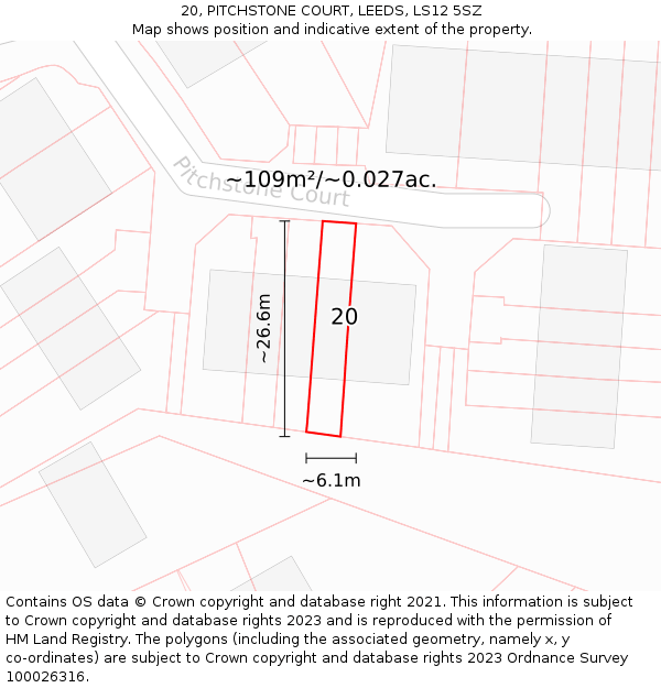 20, PITCHSTONE COURT, LEEDS, LS12 5SZ: Plot and title map