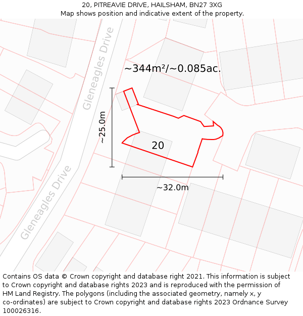 20, PITREAVIE DRIVE, HAILSHAM, BN27 3XG: Plot and title map