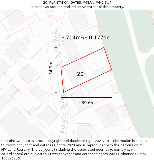 20, PLANTATION GATES, WIGAN, WN1 3UP: Plot and title map