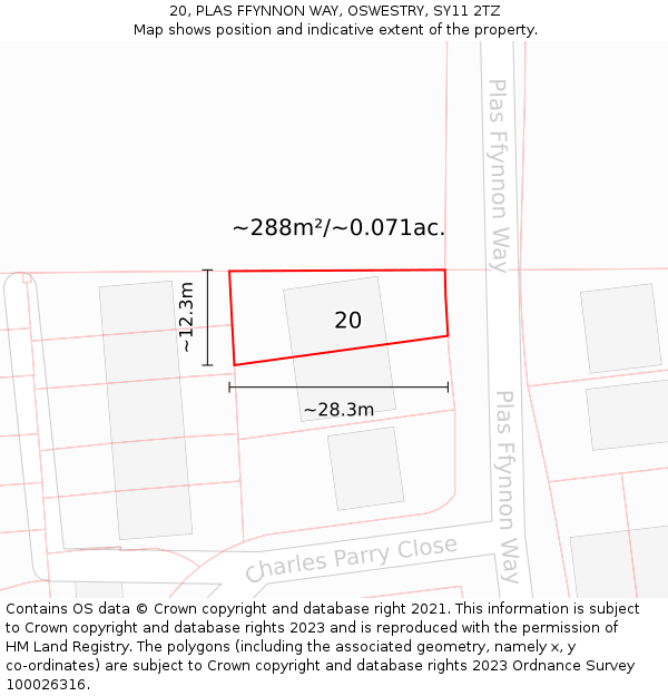 20, PLAS FFYNNON WAY, OSWESTRY, SY11 2TZ: Plot and title map