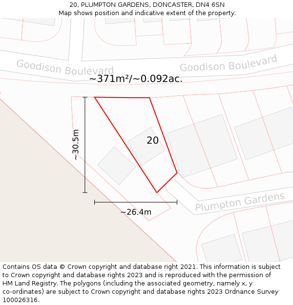 20, PLUMPTON GARDENS, DONCASTER, DN4 6SN: Plot and title map