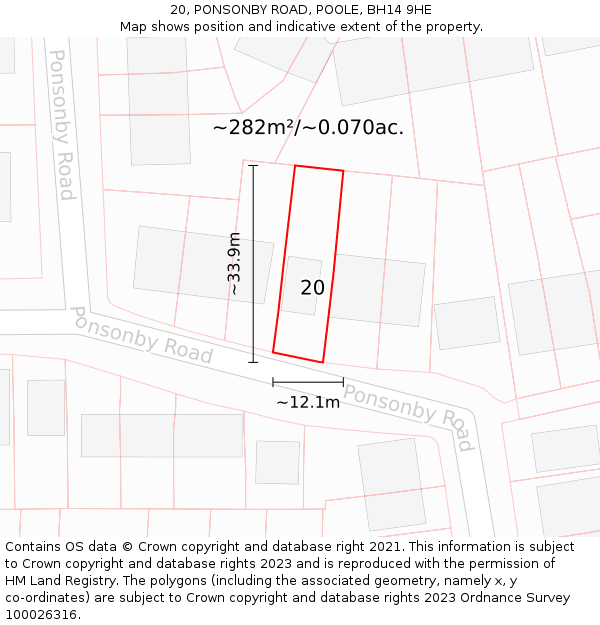 20, PONSONBY ROAD, POOLE, BH14 9HE: Plot and title map