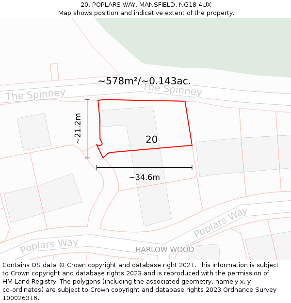 20, POPLARS WAY, MANSFIELD, NG18 4UX: Plot and title map