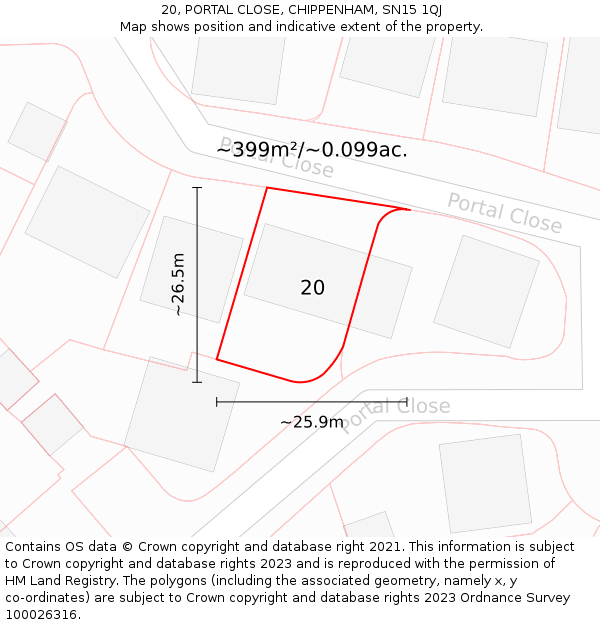 20, PORTAL CLOSE, CHIPPENHAM, SN15 1QJ: Plot and title map