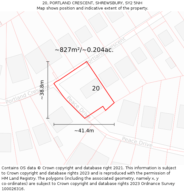 20, PORTLAND CRESCENT, SHREWSBURY, SY2 5NH: Plot and title map