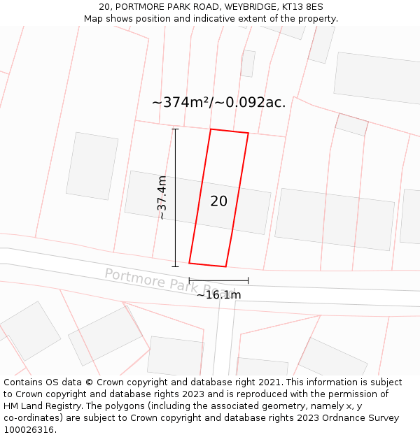 20, PORTMORE PARK ROAD, WEYBRIDGE, KT13 8ES: Plot and title map