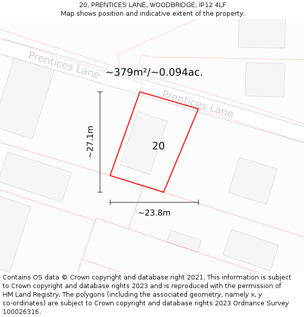 20, PRENTICES LANE, WOODBRIDGE, IP12 4LF: Plot and title map