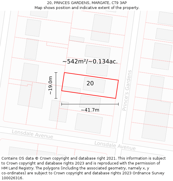 20, PRINCES GARDENS, MARGATE, CT9 3AP: Plot and title map