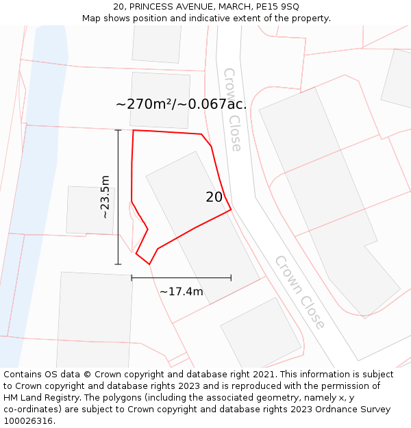 20, PRINCESS AVENUE, MARCH, PE15 9SQ: Plot and title map