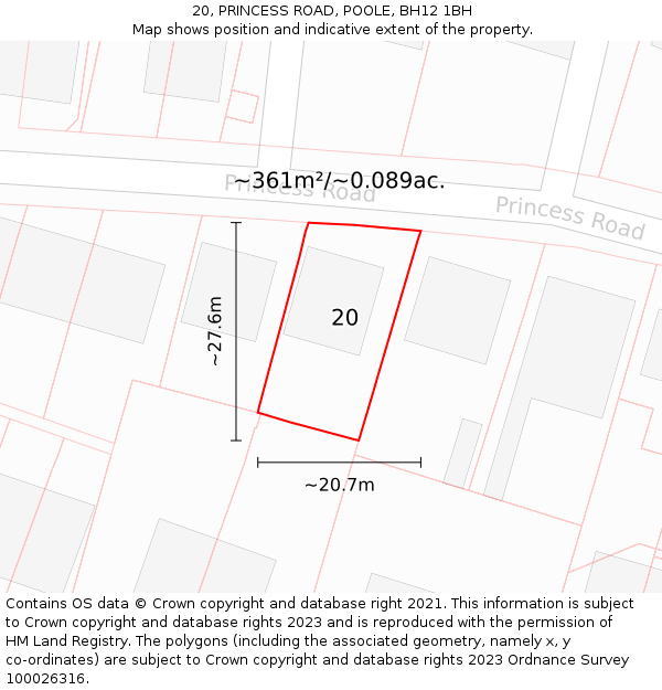 20, PRINCESS ROAD, POOLE, BH12 1BH: Plot and title map