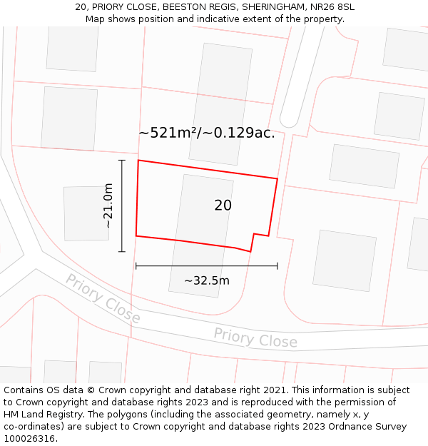 20, PRIORY CLOSE, BEESTON REGIS, SHERINGHAM, NR26 8SL: Plot and title map