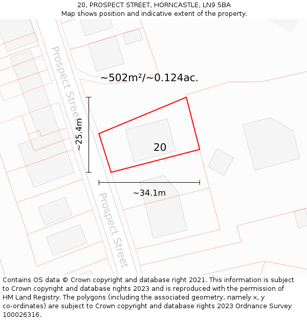 20, PROSPECT STREET, HORNCASTLE, LN9 5BA: Plot and title map