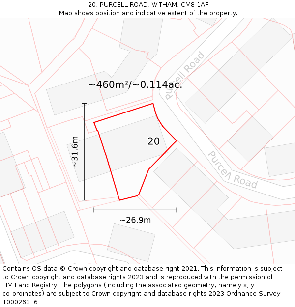 20, PURCELL ROAD, WITHAM, CM8 1AF: Plot and title map